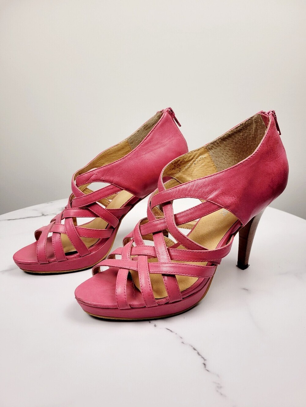 Y2K Pink Leather High Heel Sandal Shoes Size: 7.5 US
